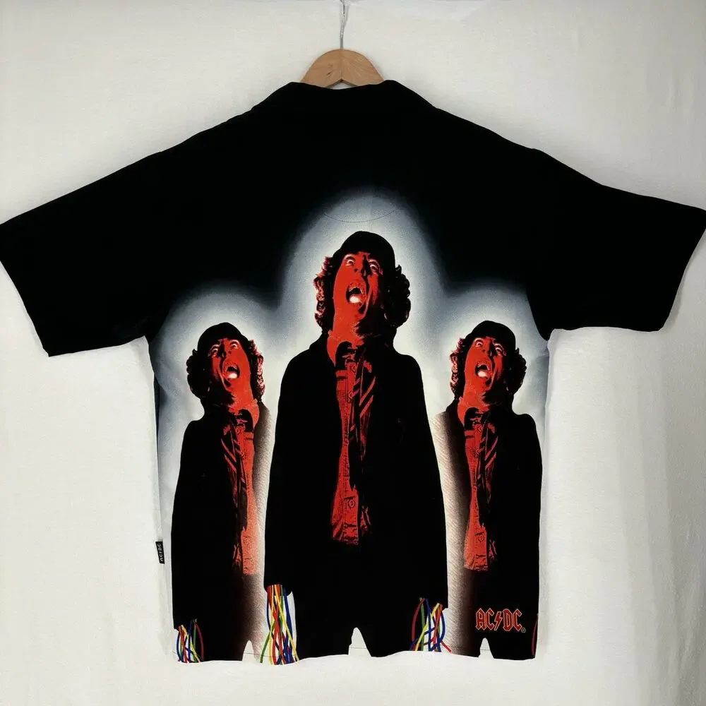 Vintage RARE AC/DC Shirt All Over Print Rockware Dragonfly Clothing Men's Medium